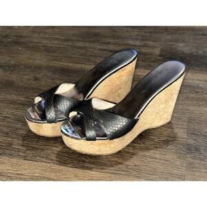 Jimmy Choo "Prima" Snakeskin Cork Wedge Sandal Women's Sz 37.5 US SZ 7.5